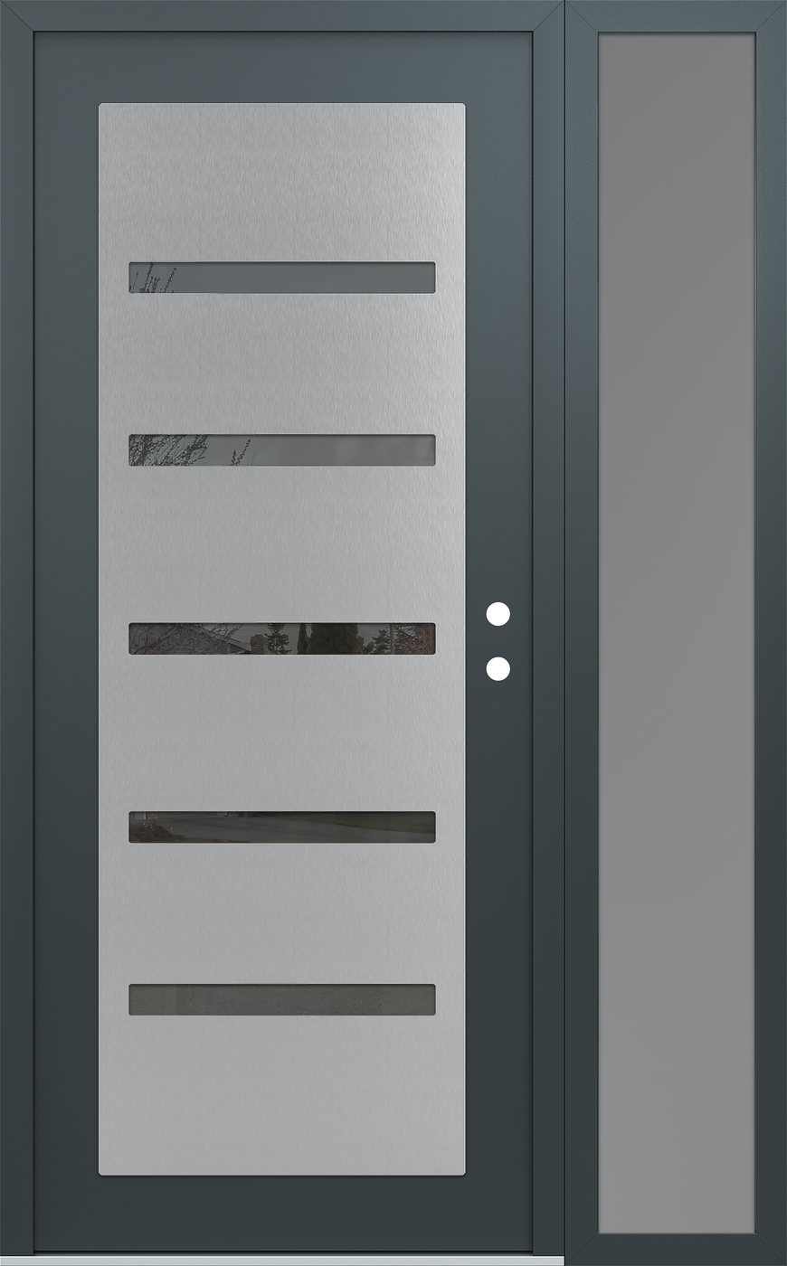 Modern Steel Front Door Diamond C7 52" x 80" anthracite/anthracite mirrored Glass Panel stainless steel LHI with Sidelite frosted Glass