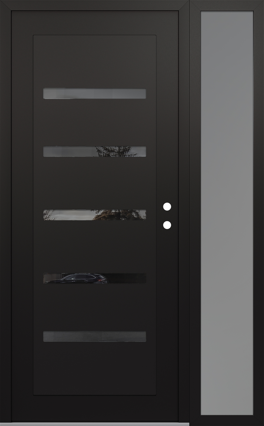 Modern Steel Front Door Diamond C7 52" x 80" black/black mirrored Glass Panel black LHI with Sidelite frosted Glass