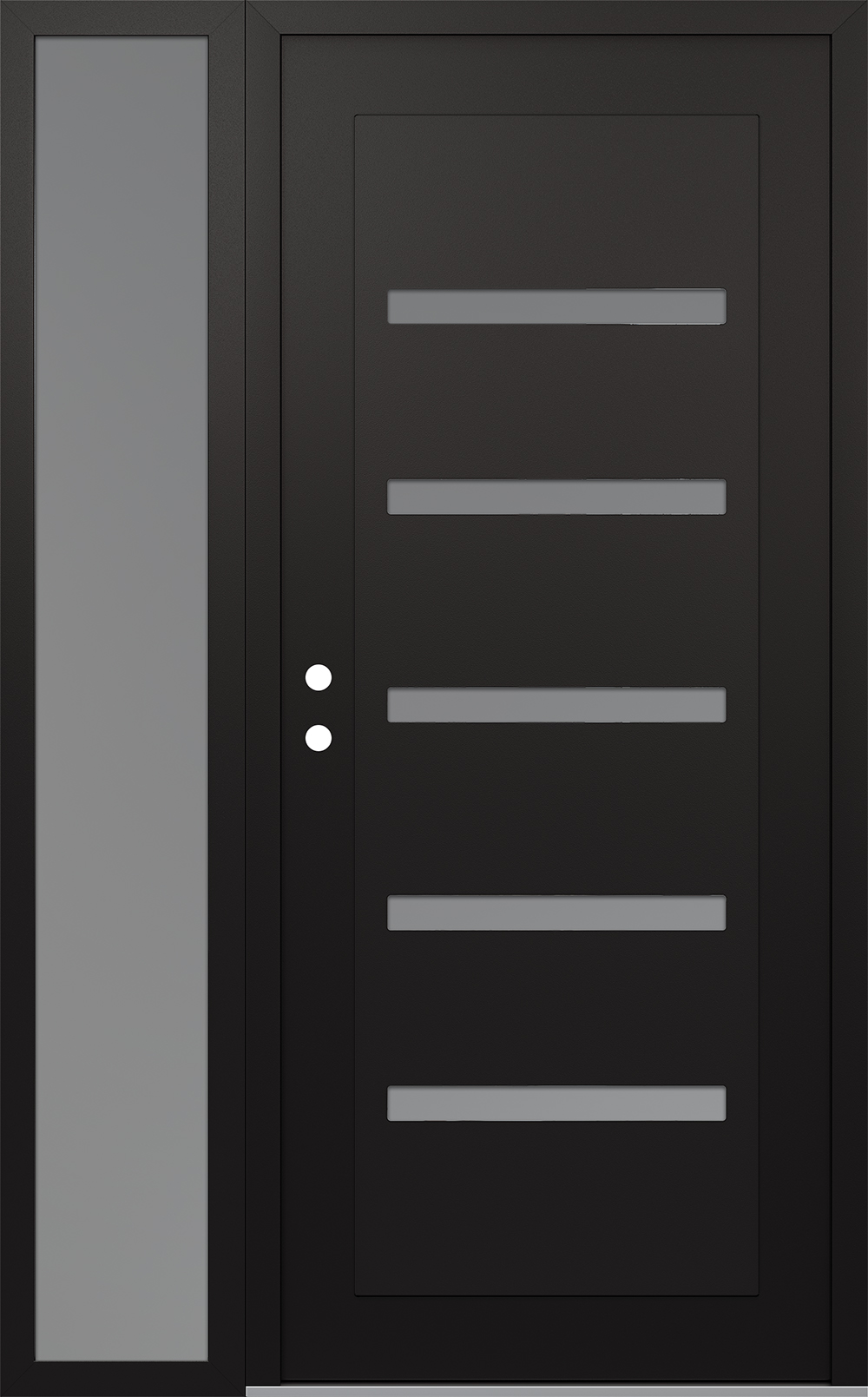 Modern Steel Front Door Diamond C7 52" x 80" black/white frosted Glass Panel black RHI with Sidelite frosted Glass