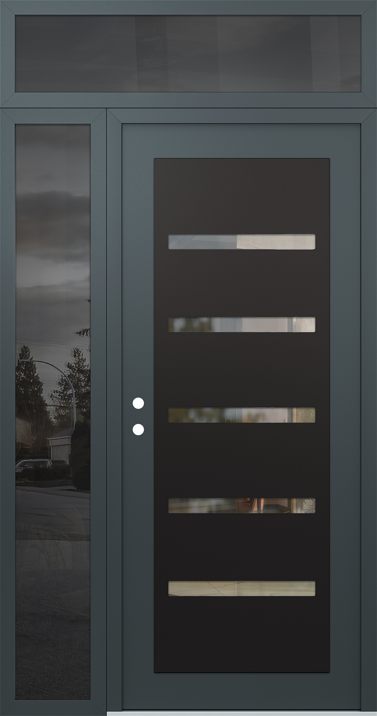Modern Steel Front Door Diamond C7 52" x 96" anthracite/anthracite clear Glass Panel black RHI with Sidelite and Transom mirrored Glass