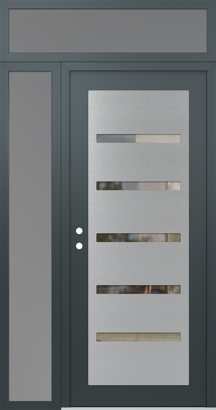 Modern Steel Front Door Diamond C7 52" x 96" anthracite/anthracite clear Glass Panel stainless steel RHI with Sidelite and Transom frosted Glass
