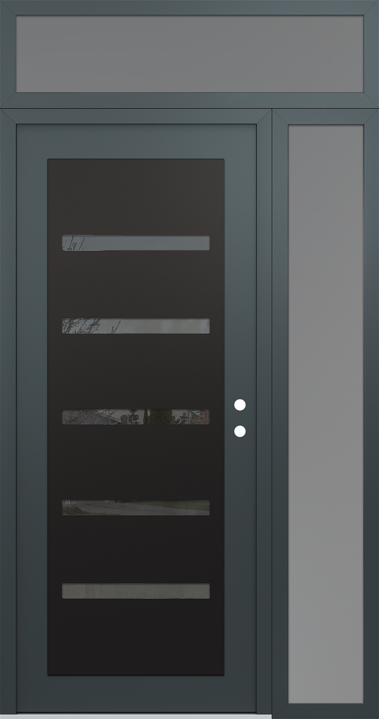 Modern Steel Front Door Diamond C7 52" x 96" anthracite/anthracite mirrored Glass Panel black LHI with Sidelite and Transom frosted Glass