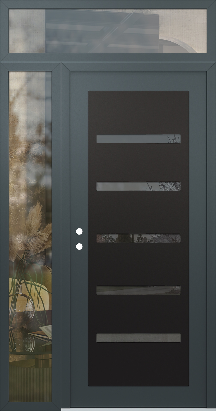 Modern Steel Front Door Diamond C7 52" x 96" anthracite/anthracite mirrored Glass Panel black RHI with Sidelite and Transom clear Glass