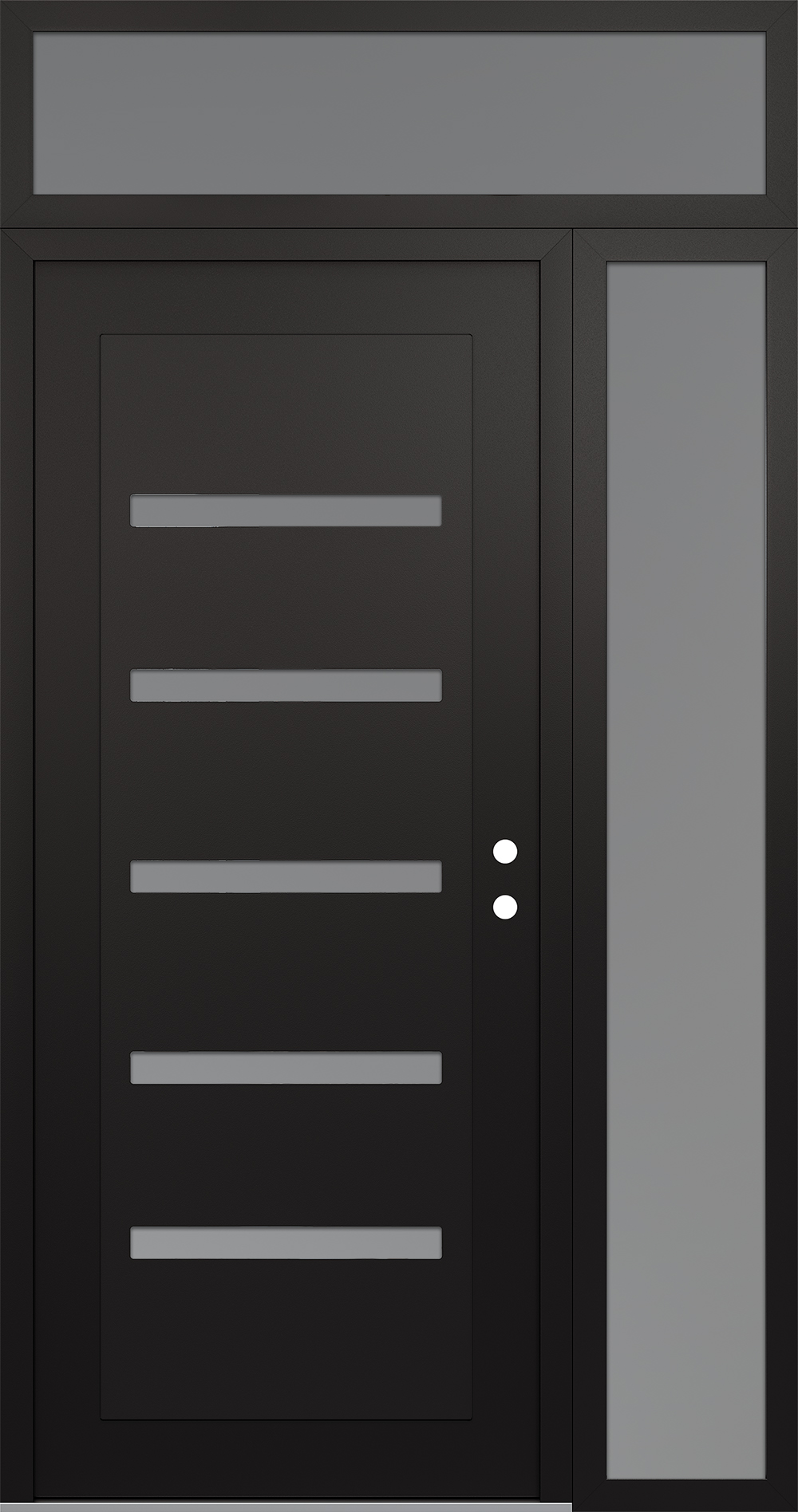 Modern Steel Front Door Diamond C7 52" x 96" black/white frosted Glass Panel black LHI with Sidelite and Transom frosted Glass