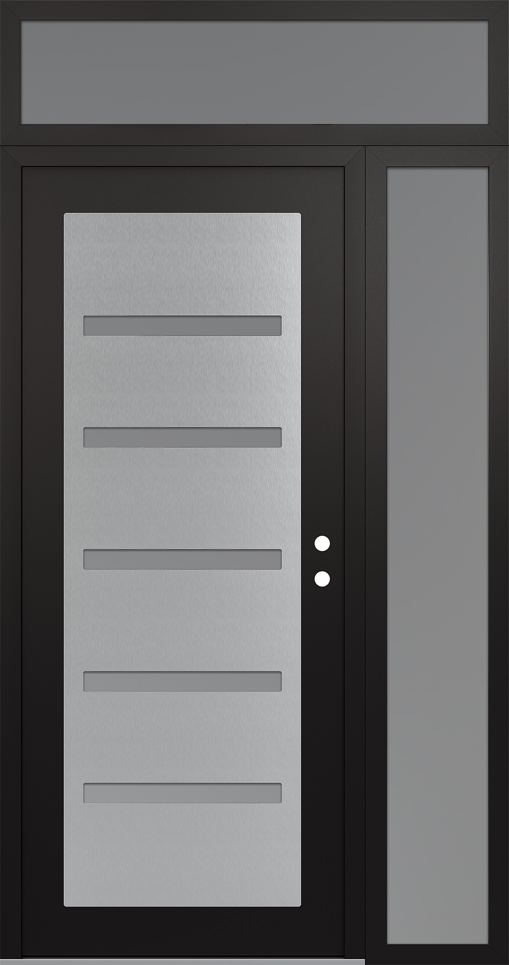 Modern Steel Front Door Diamond C7 52" x 96" black/white frosted Glass Panel stainless steel LHI with Sidelite and Transom frosted Glass