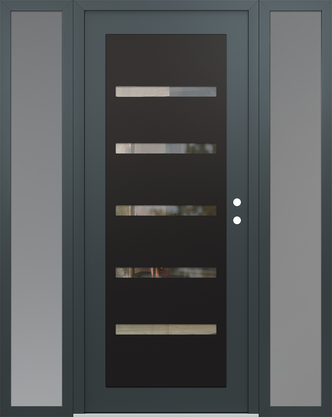 Modern Steel Front Door Diamond C7 60" x 80" anthracite/anthracite clear Glass Panel black LHI with 2 Sidelites frosted Glass