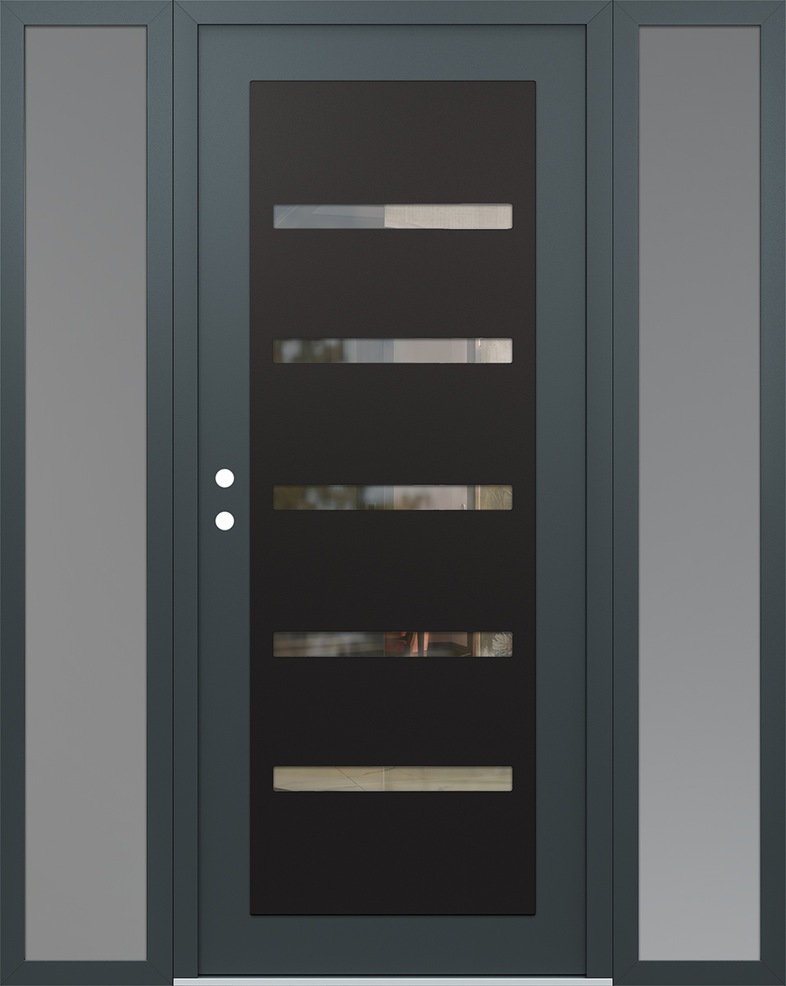 Modern Steel Front Door Diamond C7 60" x 80" anthracite/anthracite clear Glass Panel black RHI with 2 Sidelites frosted Glass