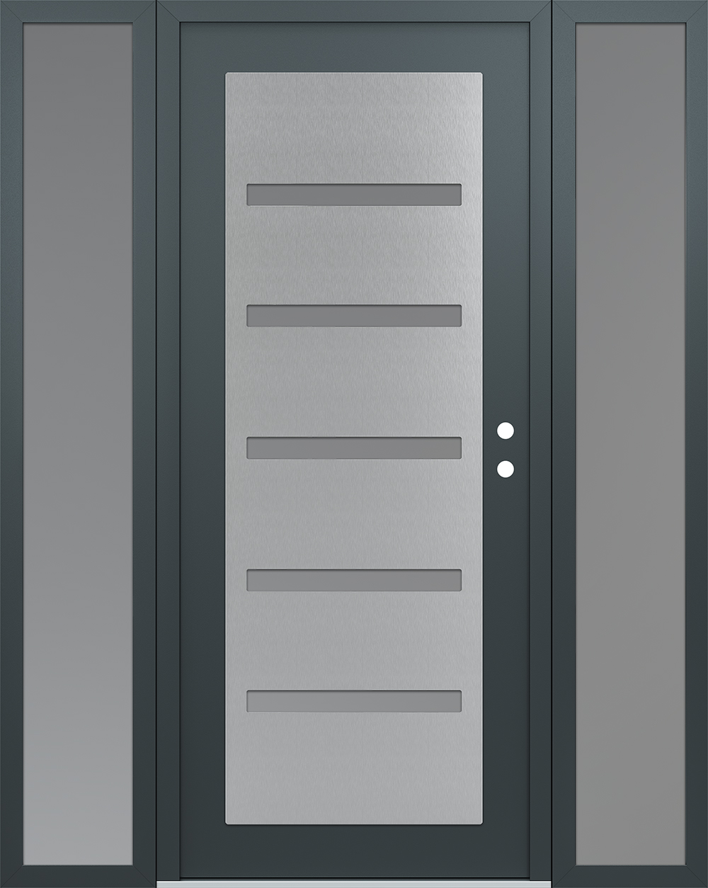 Modern Steel Front Door Diamond C7 60" x 80" anthracite/anthracite frosted Glass Panel stainless steel LHI with 2 Sidelites frosted Glass