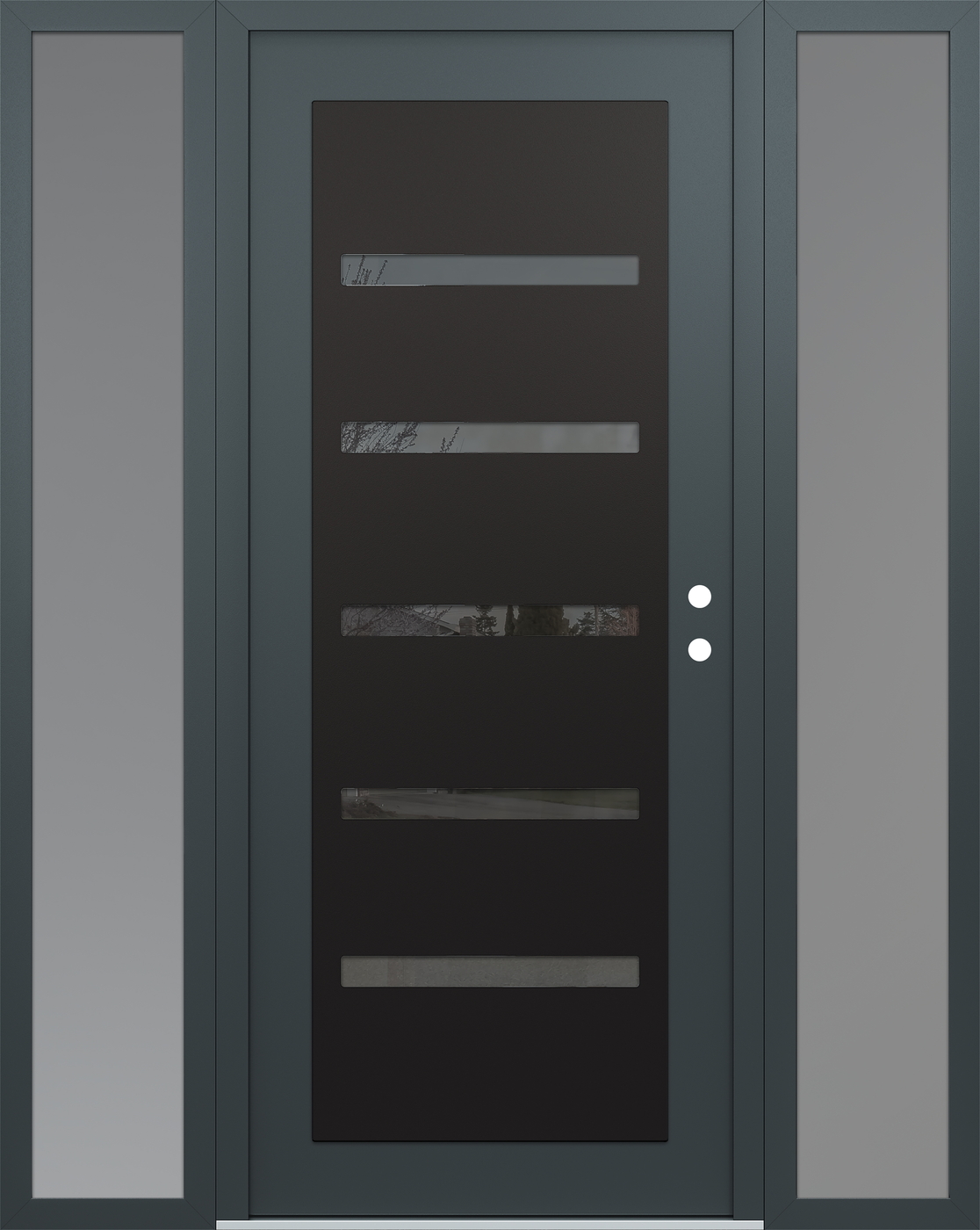 Modern Steel Front Door Diamond C7 60" x 80" anthracite/anthracite mirrored Glass Panel black LHI with 2 Sidelites frosted Glass