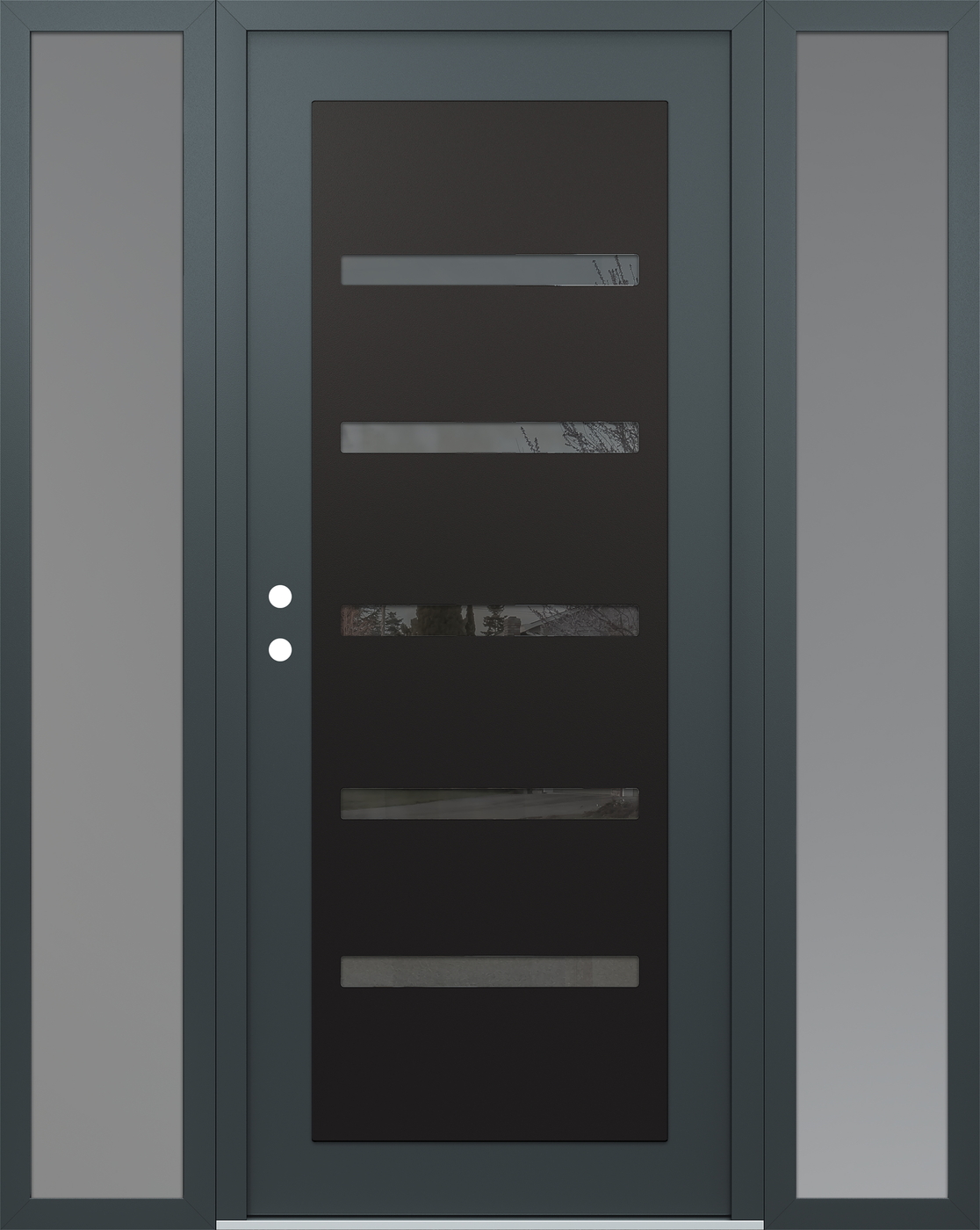 Modern Steel Front Door Diamond C7 60" x 80" anthracite/anthracite mirrored Glass Panel black RHI with 2 Sidelites frosted Glass