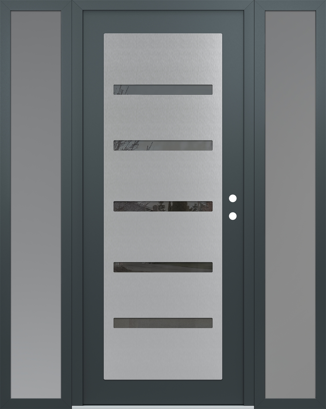 Modern Steel Front Door Diamond C7 60" x 80" anthracite/anthracite mirrored Glass Panel stainless steel LHI with 2 Sidelites frosted Glass