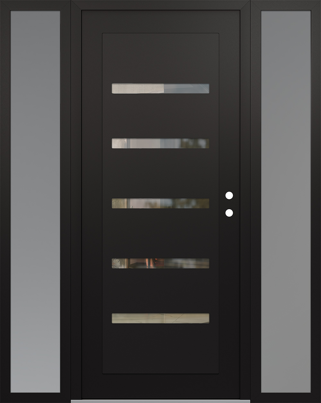 Modern Steel Front Door Diamond C7 60" x 80" black/black clear Glass Panel black LHI with 2 Sidelites frosted Glass