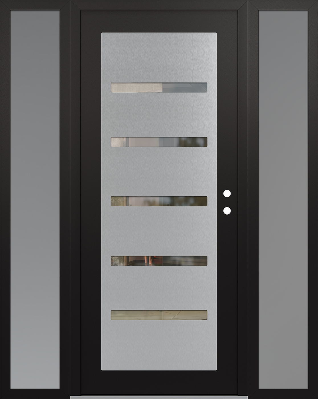 Modern Steel Front Door Diamond C7 60" x 80" black/black clear Glass Panel stainless steel LHI with 2 Sidelites frosted Glass