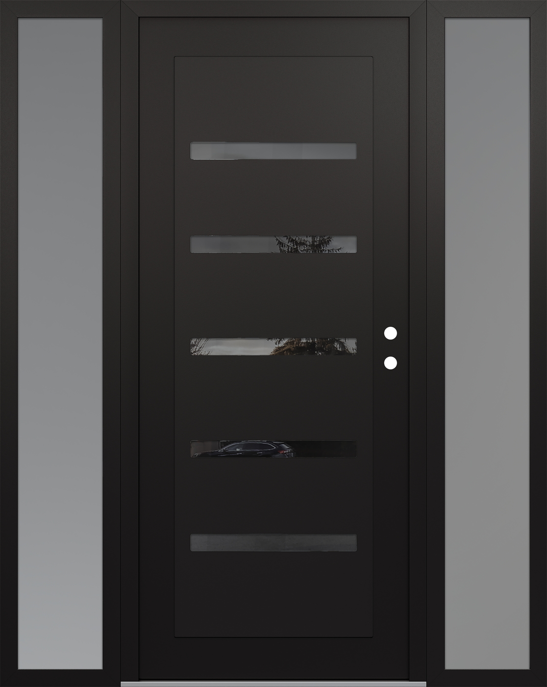 Modern Steel Front Door Diamond C7 60" x 80" black/black mirrored Glass Panel black LHI with 2 Sidelites frosted Glass