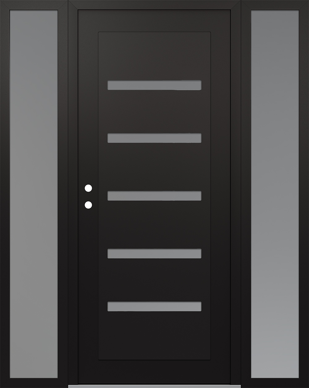 Modern Steel Front Door Diamond C7 60" x 80" black/white frosted Glass Panel black RHI with 2 Sidelites frosted Glass