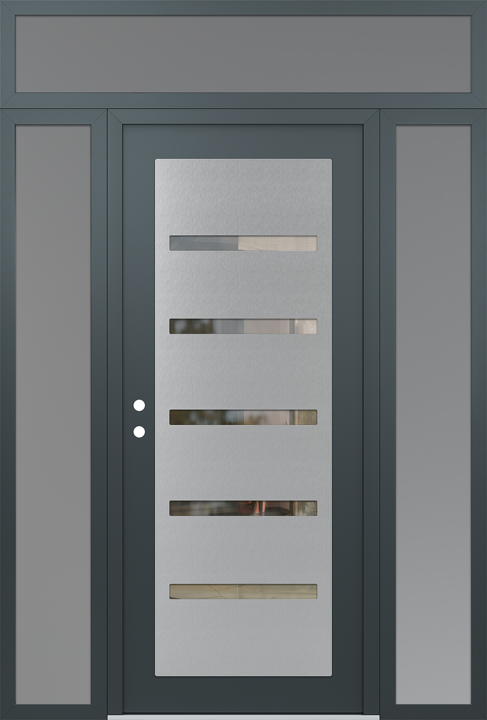 Modern Steel Front Door Diamond C7 60" x 96" anthracite/anthracite clear Glass Panel stainless steel RHI with 2 Sidelites and Transom frosted Glass