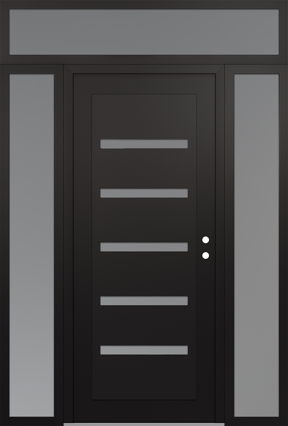 Modern Steel Front Door Diamond C7 60" x 96" black/white frosted Glass Panel black LHI with 2 Sidelites and Transom frosted Glass
