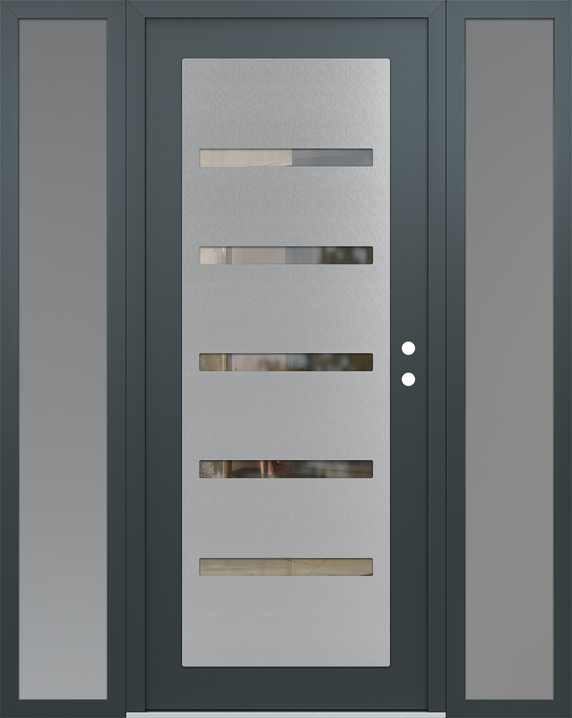 Modern Steel Front Door Diamond C7 64" x 80" anthracite/anthracite clear Glass Panel stainless steel LHI with 2 Sidelites frosted Glass