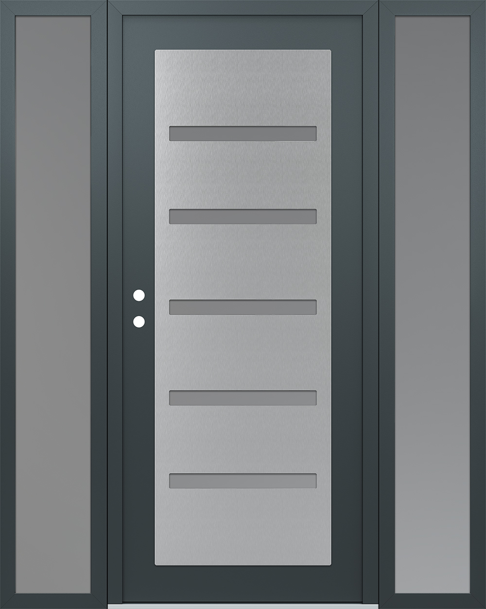 Modern Steel Front Door Diamond C7 64" x 80" anthracite/anthracite frosted Glass Panel stainless steel RHI with 2 Sidelites frosted Glass