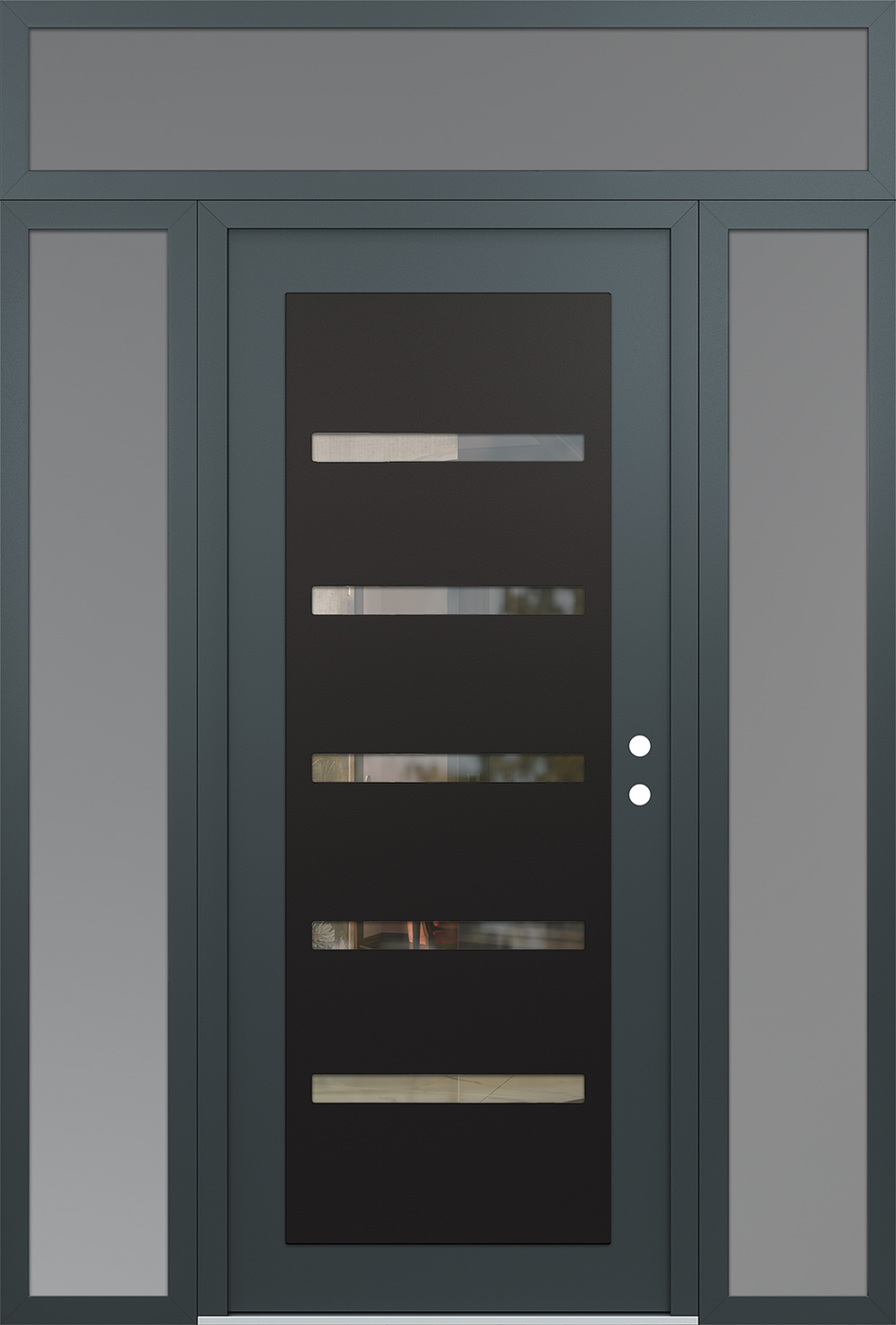 Modern Steel Front Door Diamond C7 64" x 96" anthracite/anthracite clear Glass Panel black LHI with 2 Sidelites and Transom frosted Glass