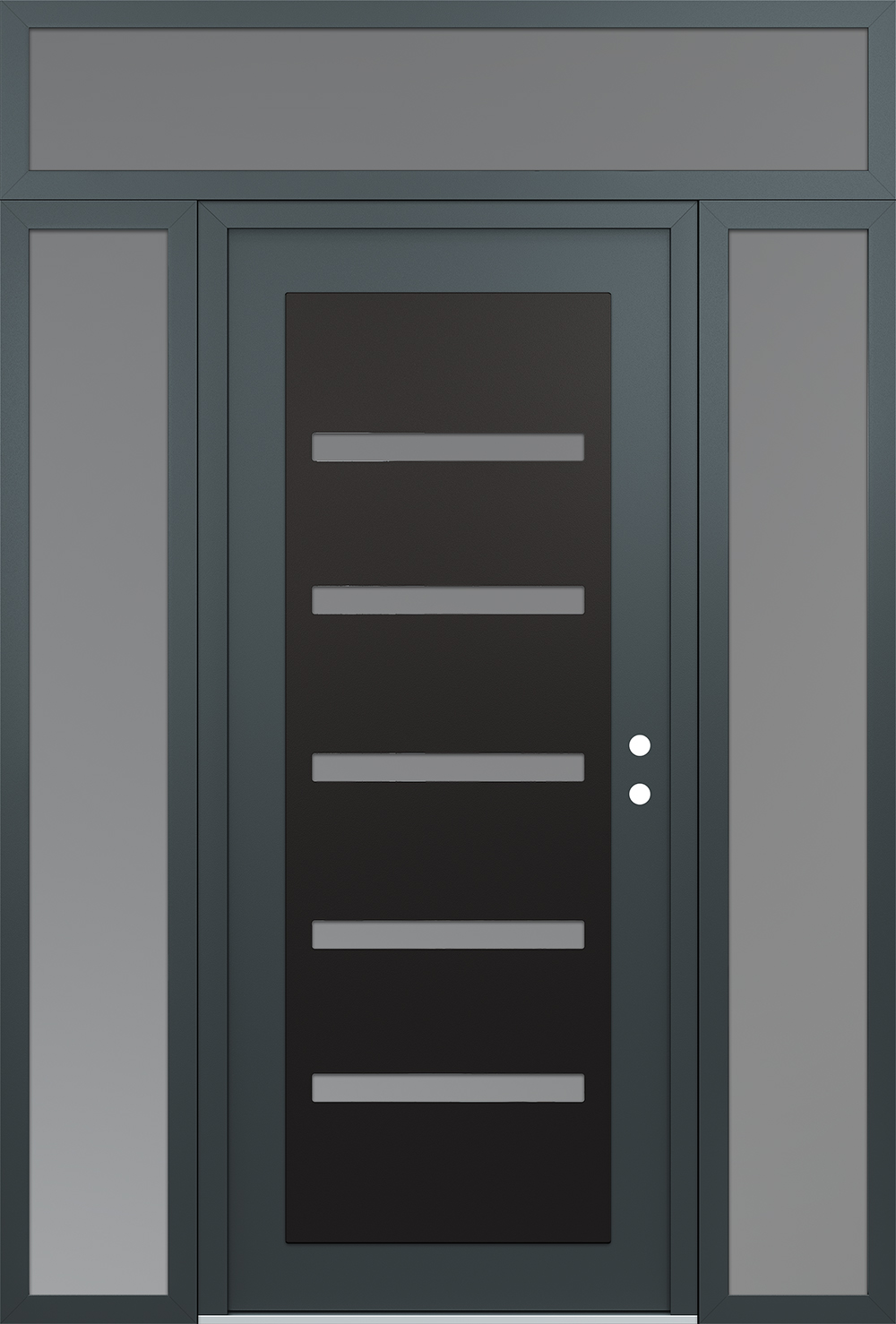 Modern Steel Front Door Diamond C7 64" x 96" anthracite/anthracite frosted Glass Panel black LHI with 2 Sidelites and Transom frosted Glass