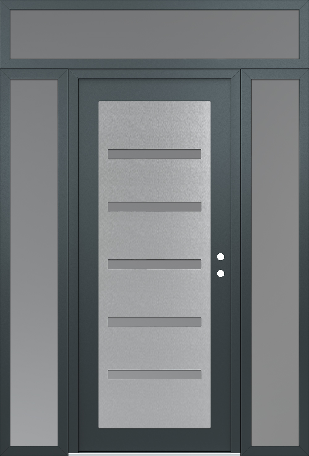 Modern Steel Front Door Diamond C7 64" x 96" anthracite/anthracite frosted Glass Panel stainless steel LHI with 2 Sidelites and Transom frosted Glass