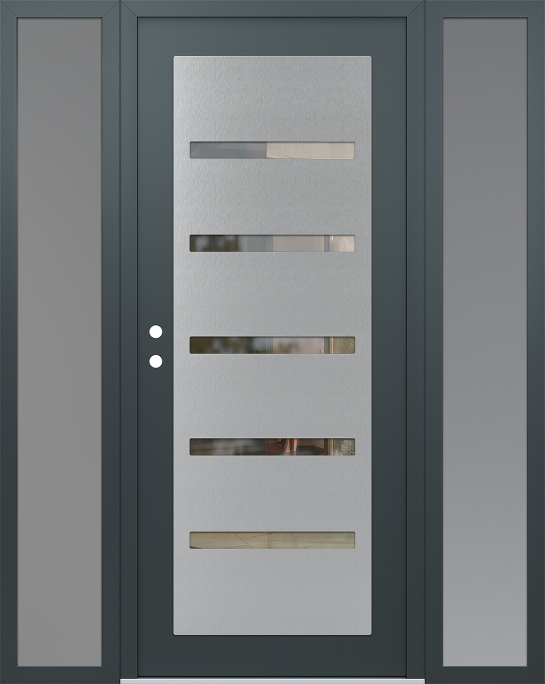 Modern Steel Front Door Diamond C7 68" x 80" anthracite/anthracite clear Glass Panel stainless steel RHI with 2 Sidelites frosted Glass