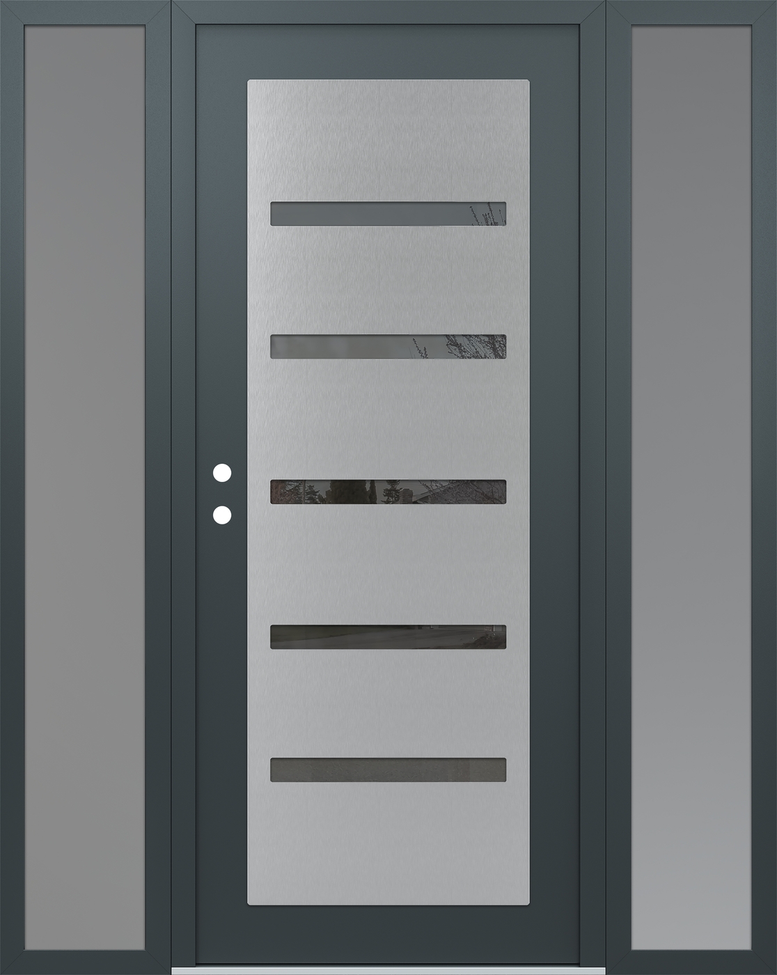 Modern Steel Front Door Diamond C7 68" x 80" anthracite/anthracite mirrored Glass Panel stainless steel RHI with 2 Sidelites frosted Glass