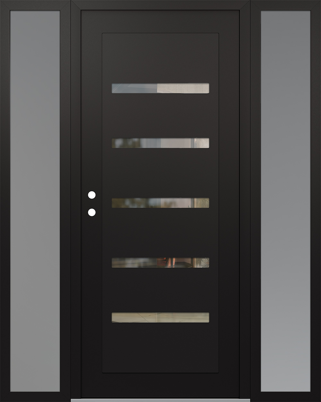Modern Steel Front Door Diamond C7 68" x 80" black/black clear Glass Panel black RHI with 2 Sidelites frosted Glass