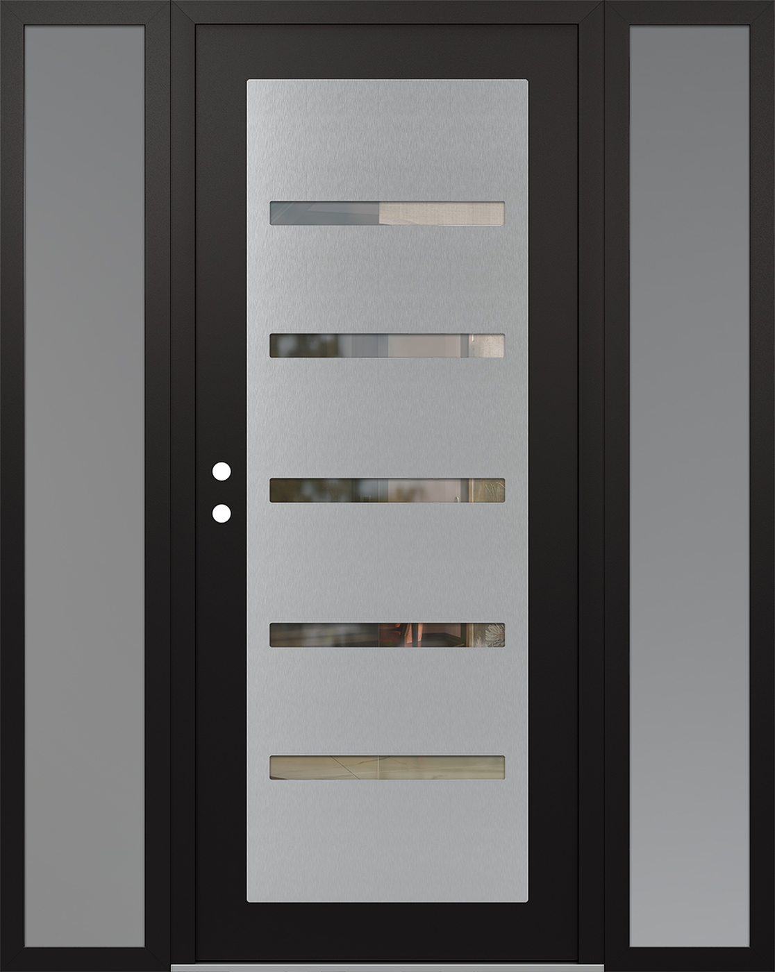 Modern Steel Front Door Diamond C7 68" x 80" black/black clear Glass Panel stainless steel RHI with 2 Sidelites frosted Glass
