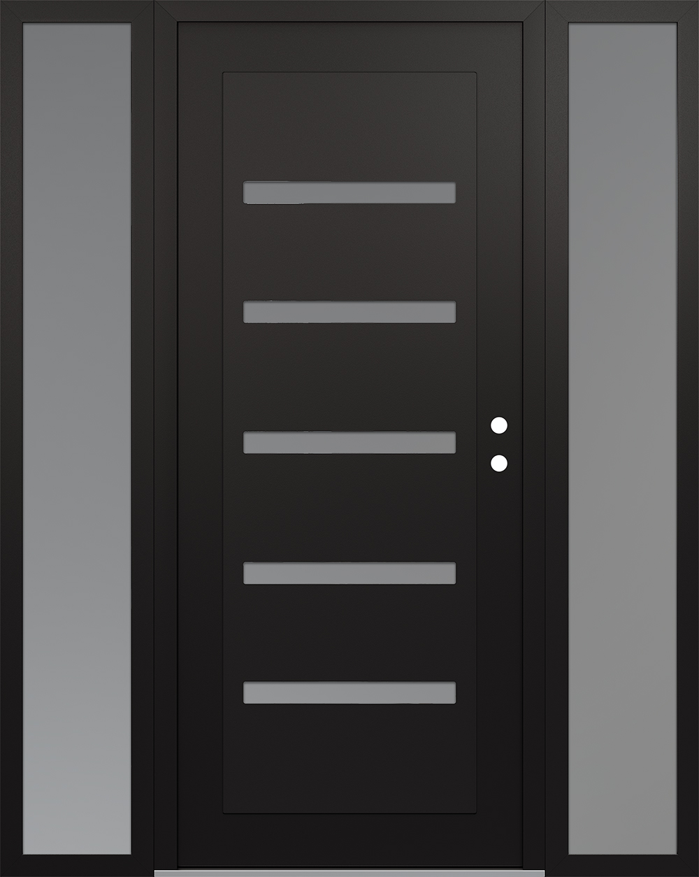 Modern Steel Front Door Diamond C7 68" x 80" black/white frosted Glass Panel black LHI with 2 Sidelites frosted Glass
