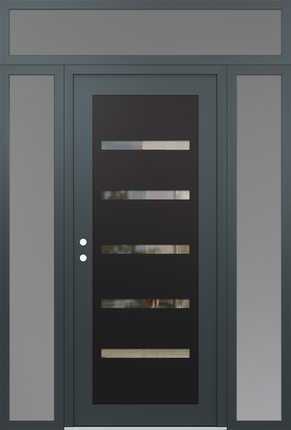 Modern Steel Front Door Diamond C7 68" x 96" anthracite/anthracite clear Glass Panel black RHI with 2 Sidelites and Transom frosted Glass