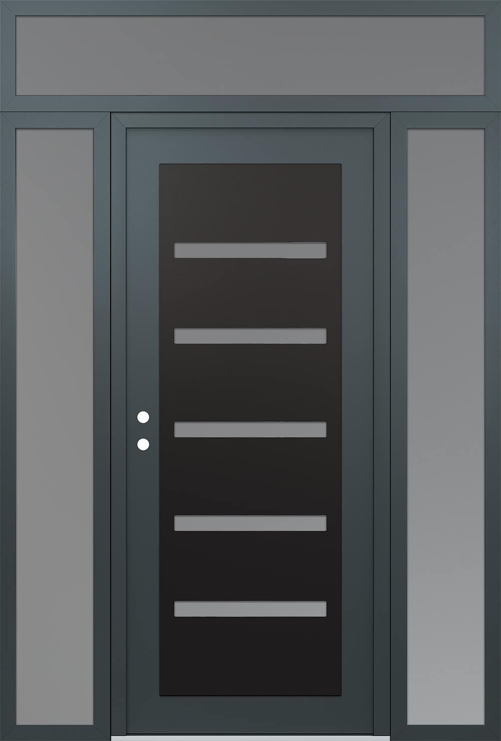 Modern Steel Front Door Diamond C7 68" x 96" anthracite/anthracite frosted Glass Panel black RHI with 2 Sidelites and Transom frosted Glass