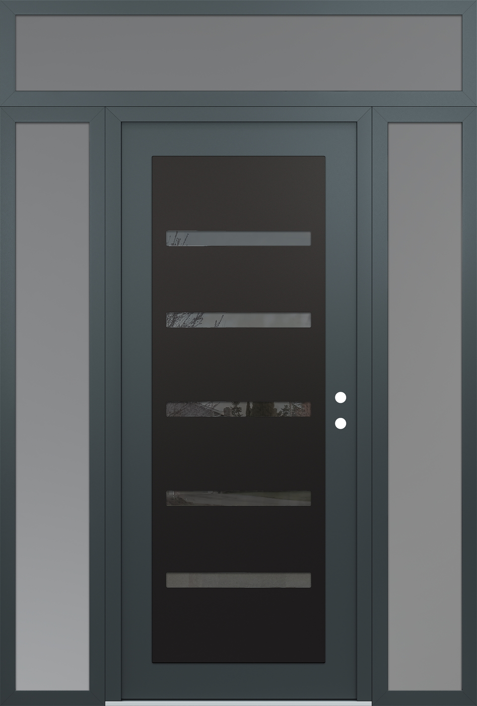 Modern Steel Front Door Diamond C7 68" x 96" anthracite/anthracite mirrored Glass Panel black LHI with 2 Sidelites and Transom frosted Glass