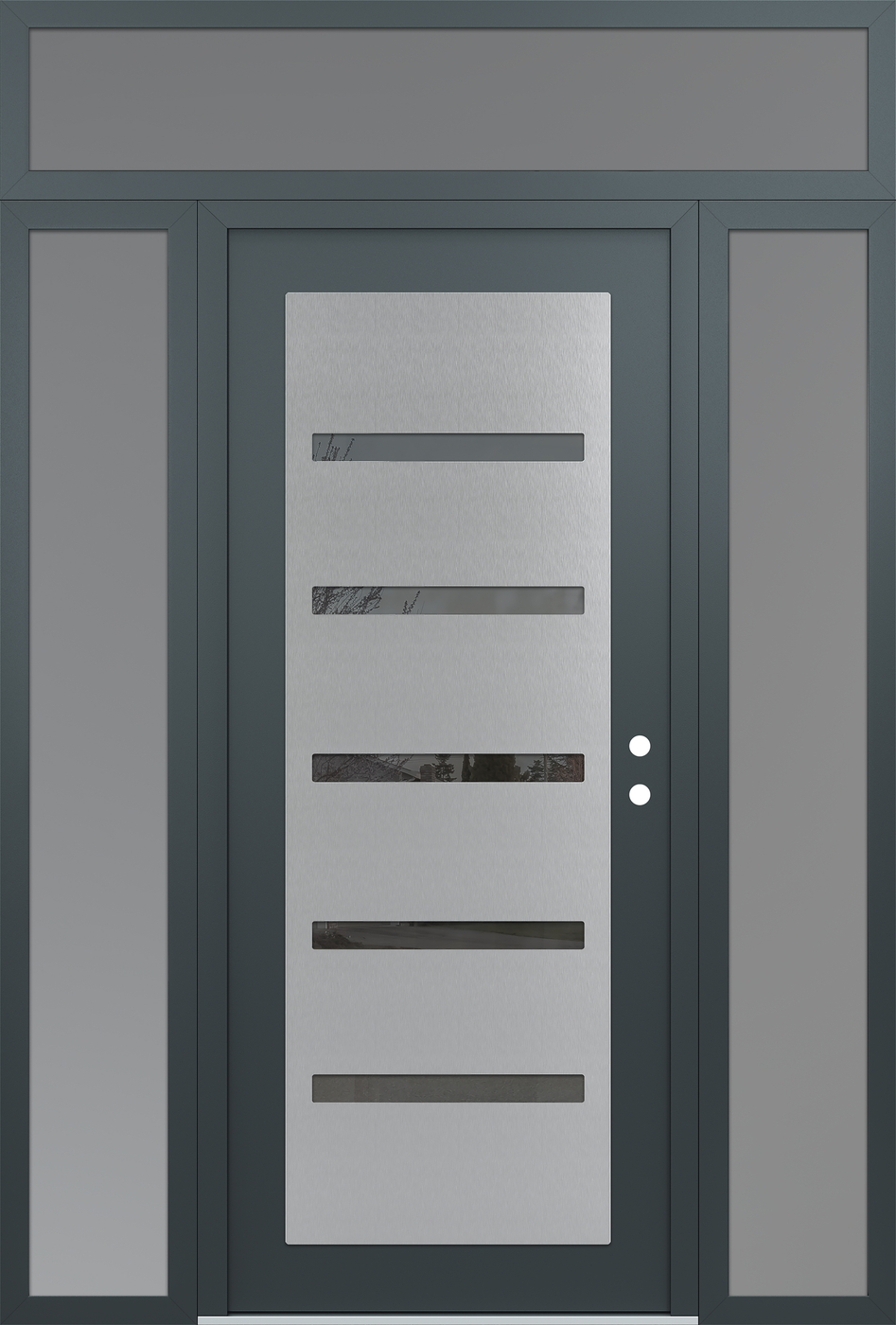 Modern Steel Front Door Diamond C7 68" x 96" anthracite/anthracite mirrored Glass Panel stainless steel LHI with 2 Sidelites and Transom frosted Glass