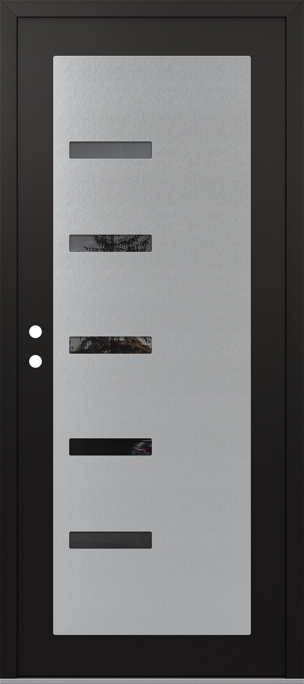 Modern Steel Front Door Diamond C8 36" x 80" black/black mirrored Glass Panel stainless steel RHI