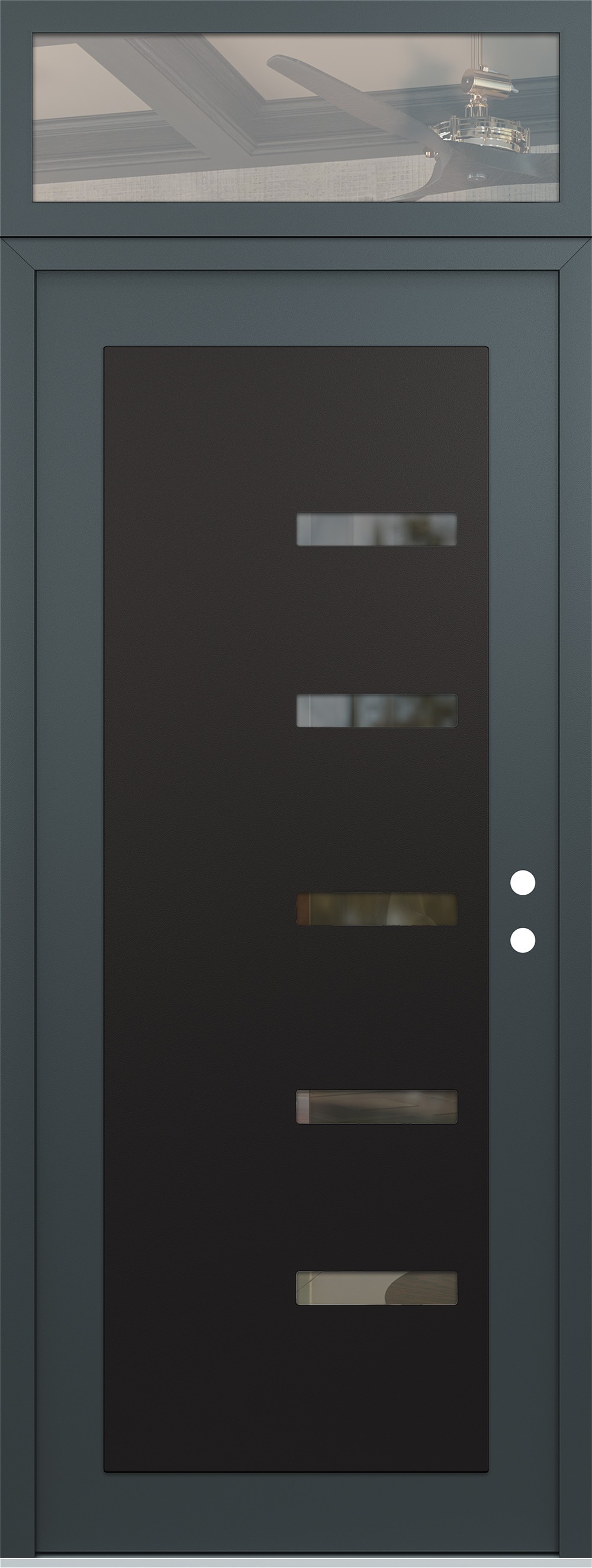 Modern Steel Front Door DIAMOND C8 36" X 96" ANTHRACITE/ANTHRACITE CLEAR GLASS PANEL BLACK LHI WITH TRANSOM CLEAR GLASS