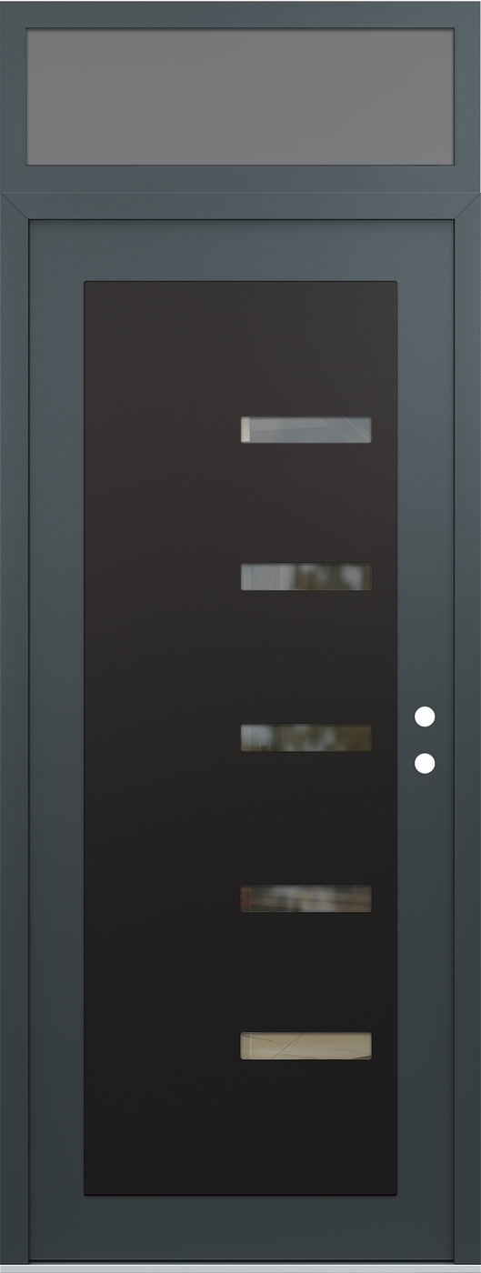 Modern Steel Front Door DIAMOND C8 36" X 96" ANTHRACITE/ANTHRACITE CLEAR GLASS PANEL BLACK LHI WITH TRANSOM FROSTED GLASS