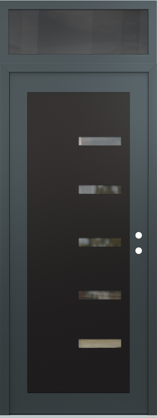 Modern Steel Front Door DIAMOND C8 36" X 96" ANTHRACITE/ANTHRACITE CLEAR GLASS PANEL BLACK LHI WITH TRANSOM MIRRORED GLASS