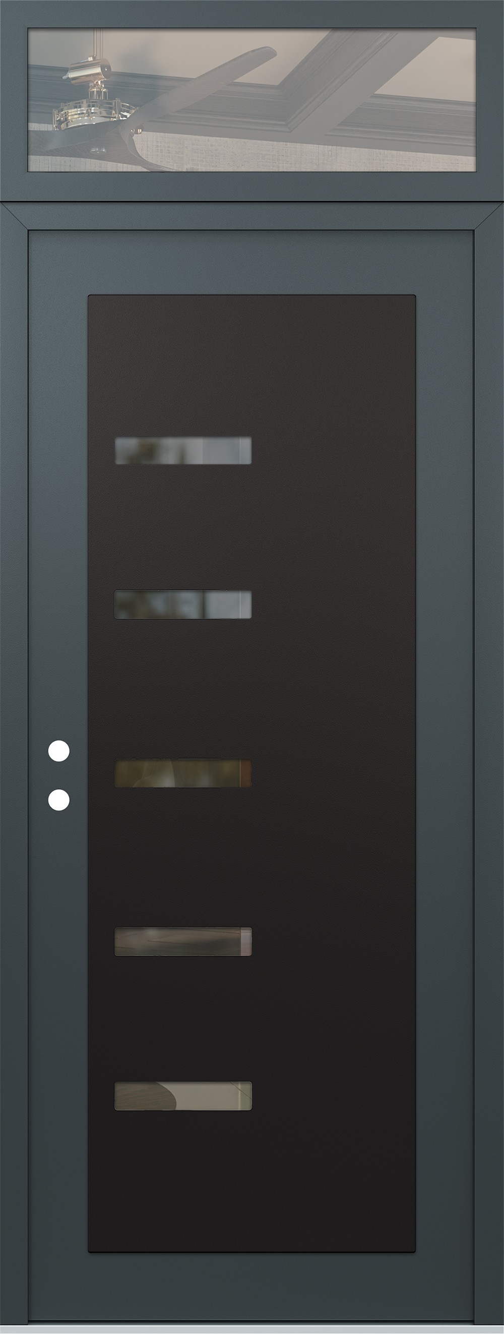 Modern Steel Front Door DIAMOND C8 36" X 96" ANTHRACITE/ANTHRACITE CLEAR GLASS PANEL BLACK RHI WITH TRANSOM CLEAR GLASS