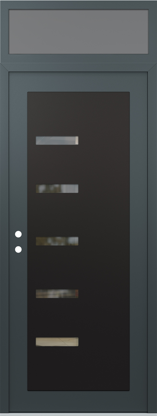 Modern Steel Front Door DIAMOND C8 36" X 96" ANTHRACITE/ANTHRACITE CLEAR GLASS PANEL BLACK RHI WITH TRANSOM FROSTED GLASS