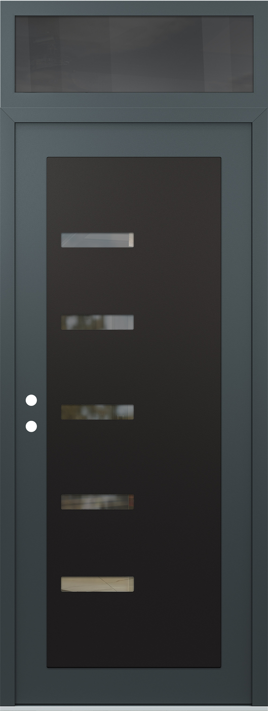 Modern Steel Front Door DIAMOND C8 36" X 96" ANTHRACITE/ANTHRACITE CLEAR GLASS PANEL BLACK RHI WITH TRANSOM MIRRORED GLASS