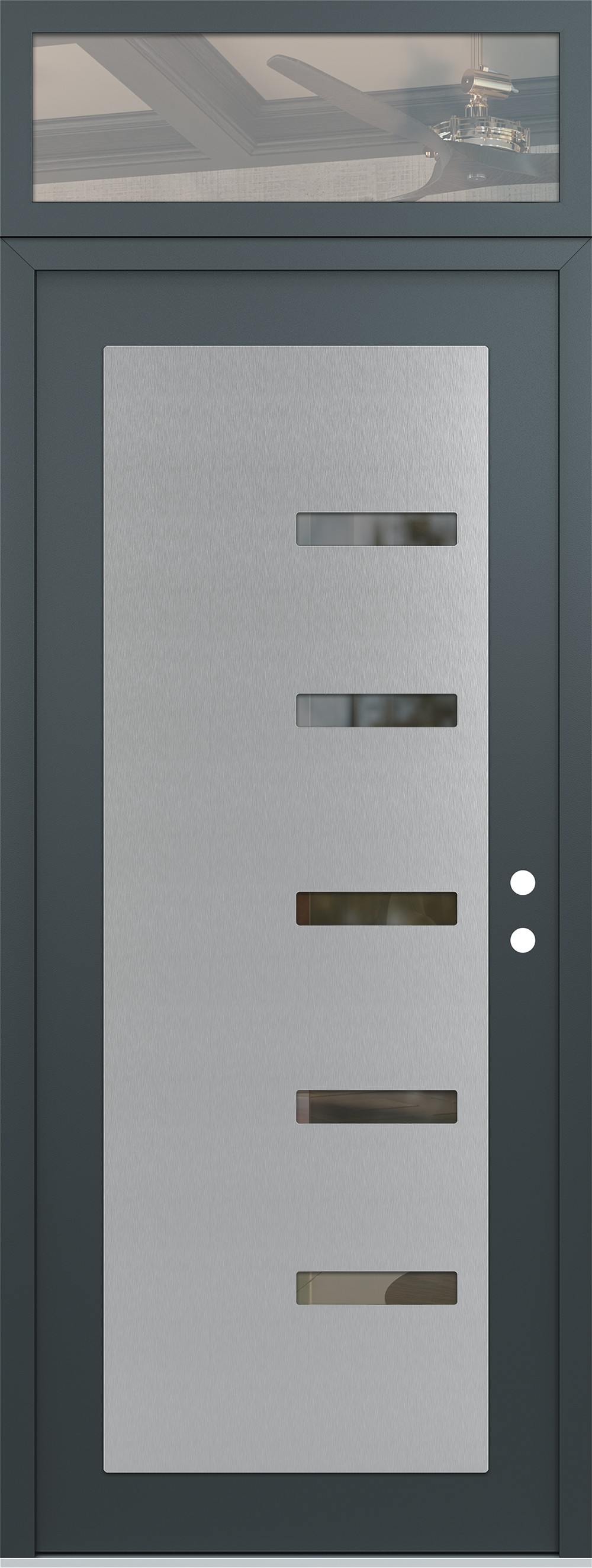 Modern Steel Front Door DIAMOND C8 36" X 96" ANTHRACITE/ANTHRACITE CLEAR GLASS PANEL STAINLESS STEEL LHI WITH TRANSOM CLEAR GLASS