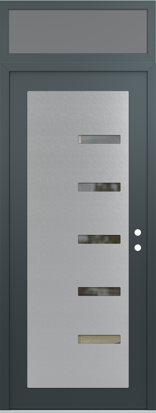 Modern Steel Front Door DIAMOND C8 36" X 96" ANTHRACITE/ANTHRACITE CLEAR GLASS PANEL STAINLESS STEEL LHI WITH TRANSOM FROSTED GLASS