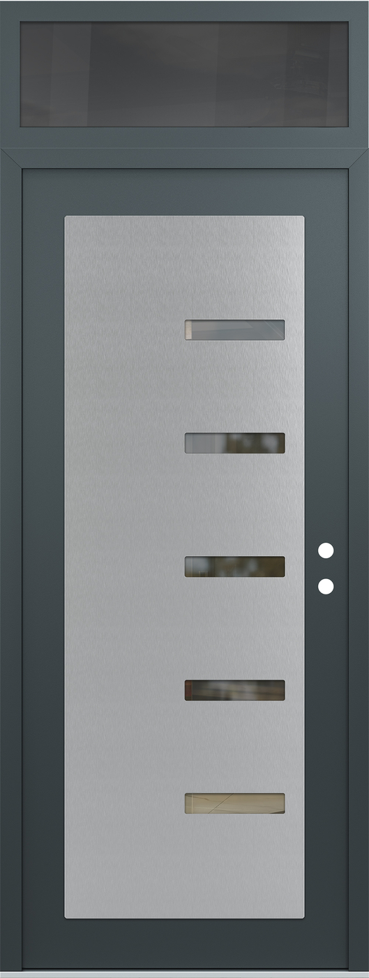 Modern Steel Front Door DIAMOND C8 36" X 96" ANTHRACITE/ANTHRACITE CLEAR GLASS PANEL STAINLESS STEEL LHI WITH TRANSOM MIRRORED GLASS