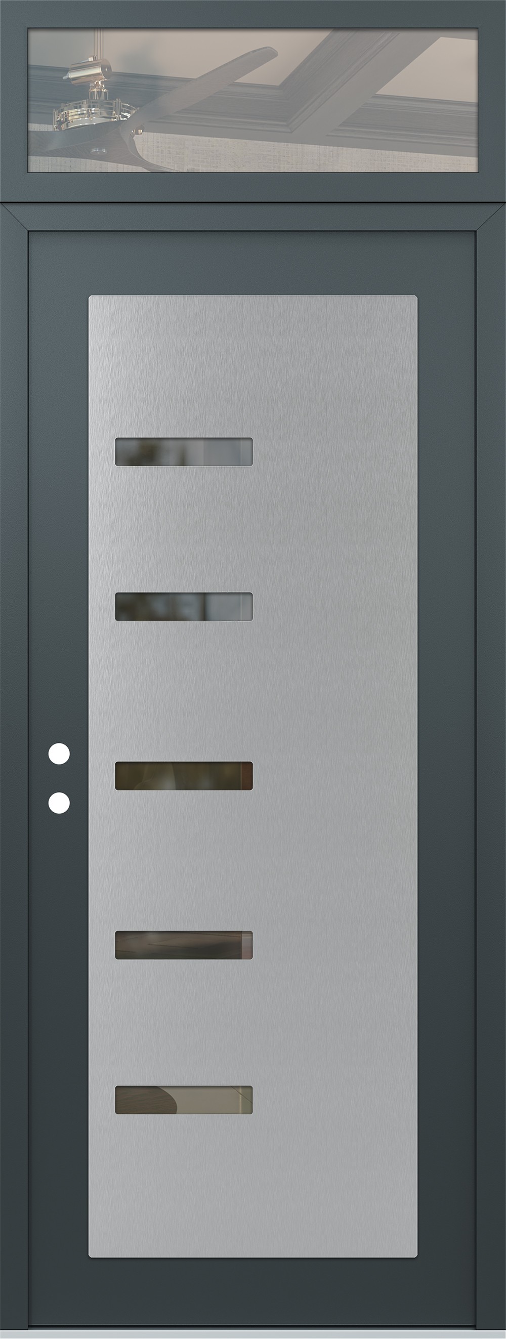 Modern Steel Front Door DIAMOND C8 36" X 96" ANTHRACITE/ANTHRACITE CLEAR GLASS PANEL STAINLESS STEEL RHI WITH TRANSOM CLEAR GLASS