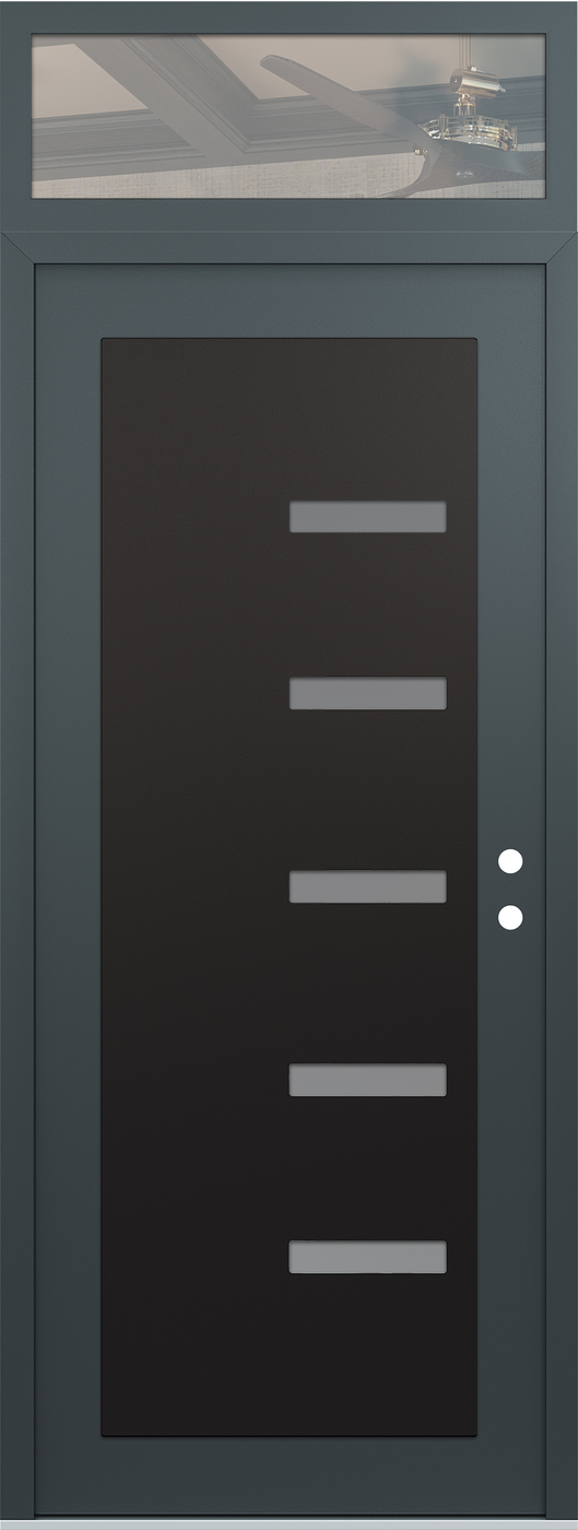 Modern Steel Front Door DIAMOND C8 36" X 96" ANTHRACITE/ANTHRACITE FROSTED GLASS PANEL BLACK LHI WITH TRANSOM CLEAR GLASS