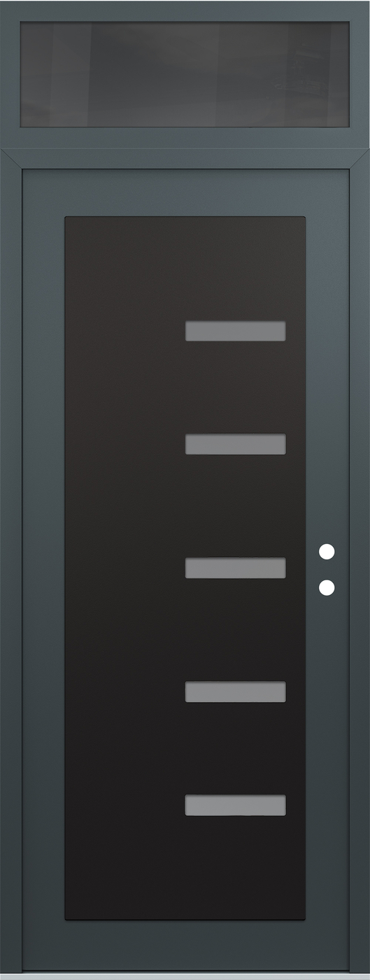 Modern Steel Front Door DIAMOND C8 36" X 96" ANTHRACITE/ANTHRACITE FROSTED GLASS PANEL BLACK LHI WITH TRANSOM MIRRORED GLASS
