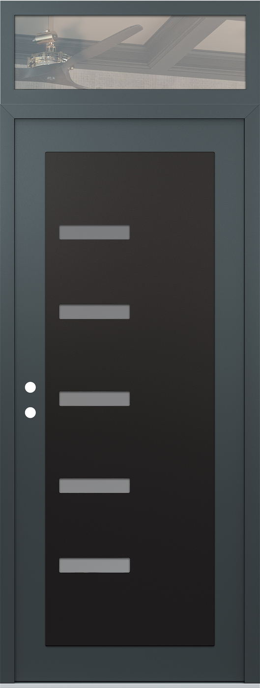 Modern Steel Front Door DIAMOND C8 36" X 96" ANTHRACITE/ANTHRACITE FROSTED GLASS PANEL BLACK RHI WITH TRANSOM CLEAR GLASS