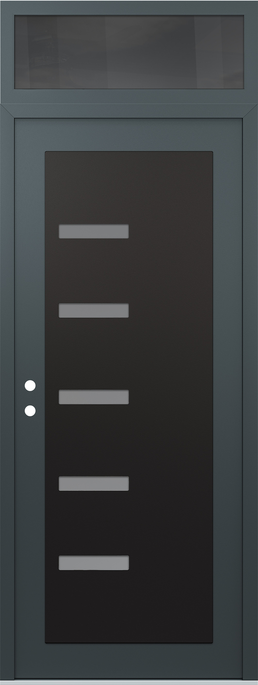Modern Steel Front Door DIAMOND C8 36" X 96" ANTHRACITE/ANTHRACITE FROSTED GLASS PANEL BLACK RHI WITH TRANSOM MIRRORED GLASS